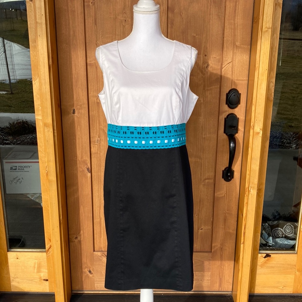 Leslie Stuart Dress Cotton Size 10 EUC Eyelet & Ribbon Trim Fully Lined
